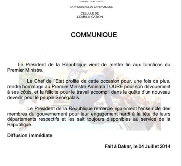 Limogeage de Mimi Touré : le communiqué de la présidence