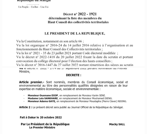 Exclusif- Dakaractu - Haut Conseil des Collectivités Territoriales  : Le Président dresse la liste des 150 membres
