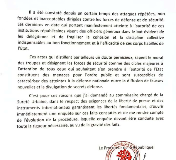 Le communiqué du procureur de la république sur l'arrestation du journaliste Pape Alé Niang