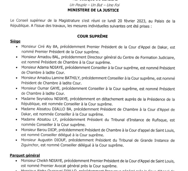 Sénégal - Jeu de chaises musicales dans la magistrature : Voici l'intégralité des nominations du CSM (Document)
