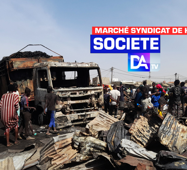 Bilan provisoire de l'incendie au marché syndicat de Kaolack : 29 cantines ravagées, un camion malien d'une valeur de 80 millions calciné et plus de 19 moutons décimés.