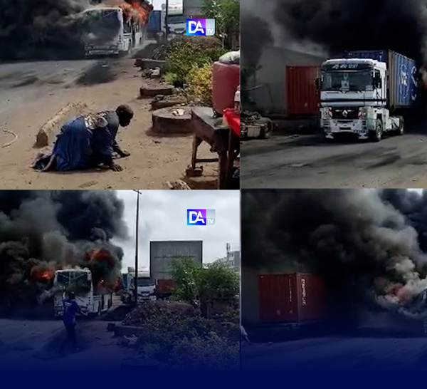 Yarakh : Un bus TATA avec des passagers à bord, prend feu après le jet d'un cocktail Molotov