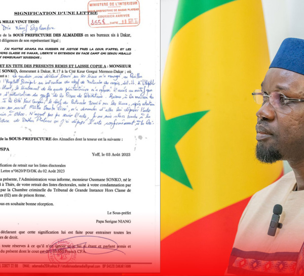 [DOCUMENT] Le sous-préfet des Almadies «retire» Ousmane Sonko des listes électorales