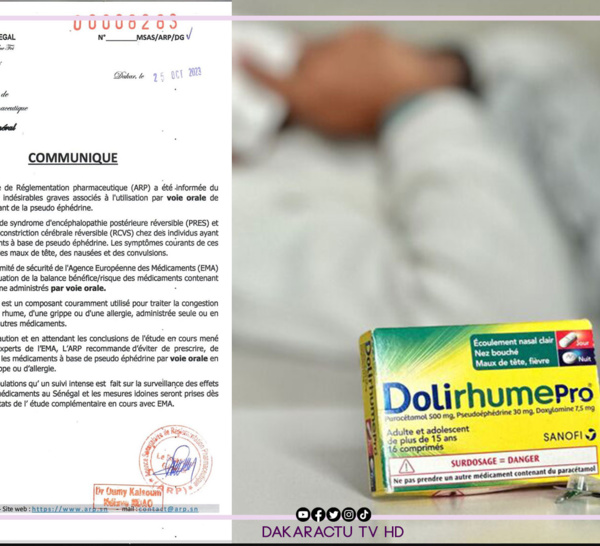 Sénégal/ En cas de rhume, de grippe ou d'allergie: l'ARP recommande d'éviter de prescrire, de conseiller et d'utiliser les médicaments à base de pseudo éphédrine par voie orale