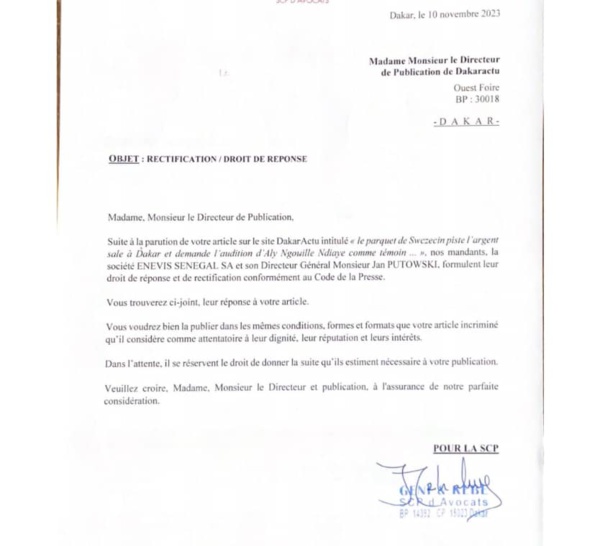 Le Dg d'Enevis donne sa version et évoque "une thèse du parquet de Szczecin"
