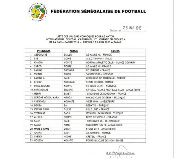 FOOTBALL  : Voici la liste des 23 Lions sélectionnés pour Sénégal/Burundi