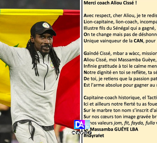 Hommage à Aliou Cissé : Le Dr Massamba Guèye lui marque sa reconnaissance à travers un poème