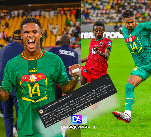 Ismail Jakobs forfait pour le match retour contre le Malawi : La FSF annonce son absence pour blessure.