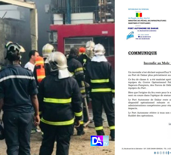Incendie au Môle 1 du Port de Dakar : Le feu maîtrisé après deux heures d’intervention
