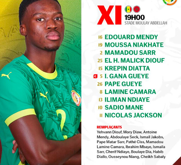CAN 2025 – Finale Maroc / Sénégal : le onze de départ des Lions dévoilé, Antoine Mendy remplace Krepin Diatta
