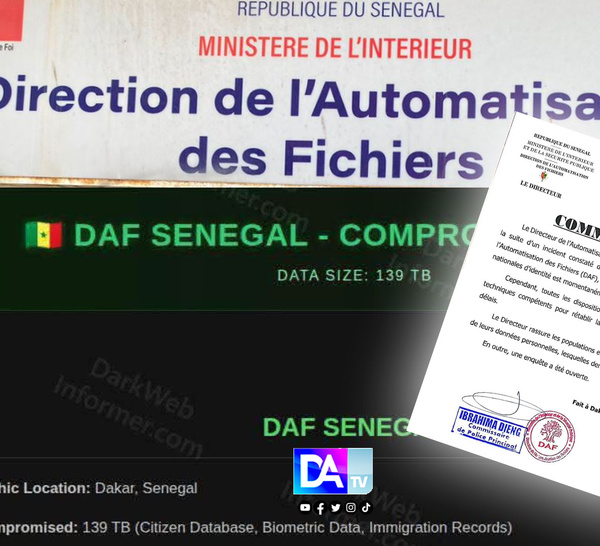 Cyberattaque à la DAF : production des cartes d’identité suspendue, la DAF tente de rassurer sur l’intégrité des données...une enquête ouverte