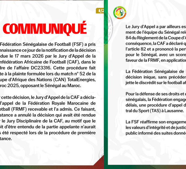 Décision surprenante de la CAF contre le Sénégal : La FSF conteste le forfait et saisit le TAS