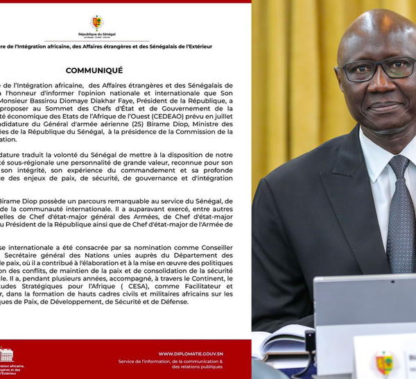 Le Sénégal mise sur le Général Birame Diop pour renforcer la Commission de la CEDEAO