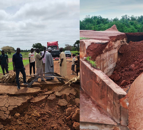 Fortes pluies à Ndiédieng : l’affaissement du pont de la commune sépare la population du reste du pays (images)