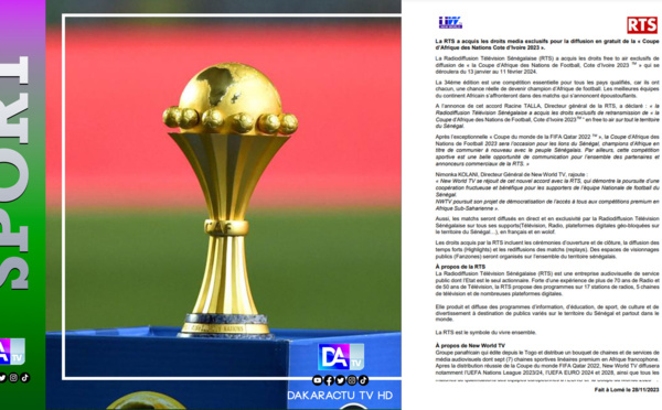 La RTS a acquis les droits media exclusifs pour la diffusion en gratuit de la « Coupe d'Afrique des Nations Cote d'Ivoire 2023 ».