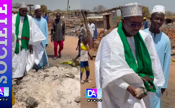 Violent incendie à Saré Yoba Mballo (Dialambéré) : Chérif Alhaiba Aïdara (khalife général de la famille chérifienne de Saré Mamady) auprès des sinistrés...