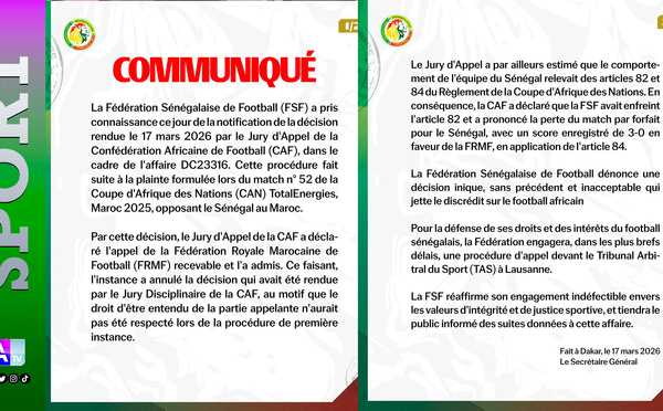 Décision surprenante de la CAF contre le Sénégal : La FSF conteste le forfait et saisit le TAS