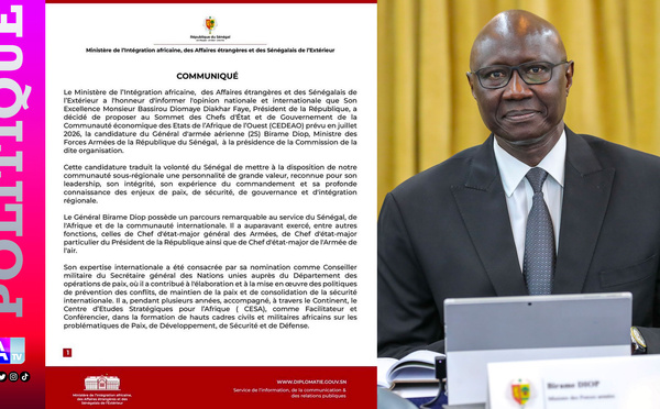 Le Sénégal mise sur le Général Birame Diop pour renforcer la Commission de la CEDEAO