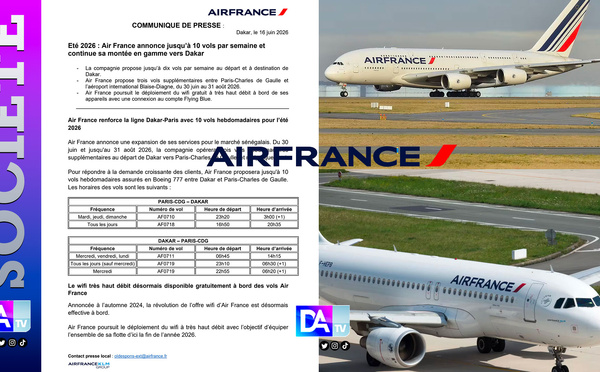 Été 2026 : Air France renforce sa desserte entre Dakar et Paris avec jusqu’à 10 vols par semaine