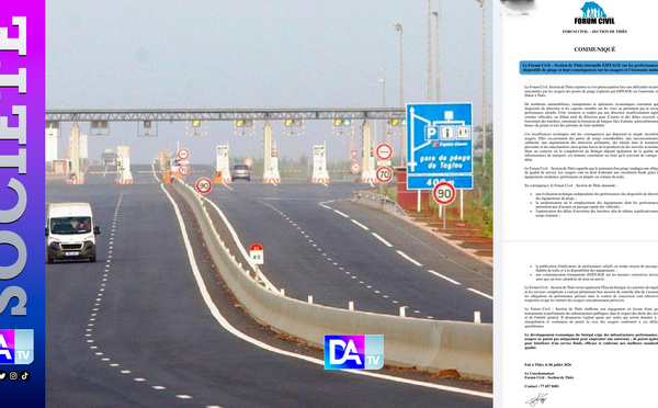 Difficultés rencontrées par les usagers des postes de péage sur l'autoroute reliant  Dakar à Thiès : le forum Civil interpelle EIFFAGE