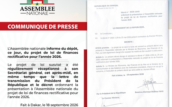 Budget rectificatif 2026 : L’Assemblée nationale a reçu ce vendredi le projet de LFR 2026