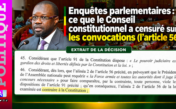Enquêtes parlementaires : ce que le Conseil constitutionnel a censuré sur les convocations (l’article 56)